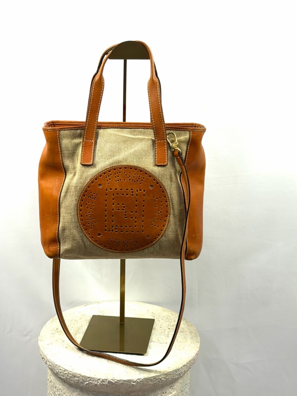 Vintage Fendi Selleria Canvas Leather Tote Bag w Matching Strap Italy